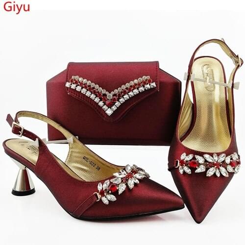 Doershow Shoes and Bag Set African Sets 2019 wine Color Italian Shoe Bag Set Decorated with Rhinestone High Quality! HIA1-16