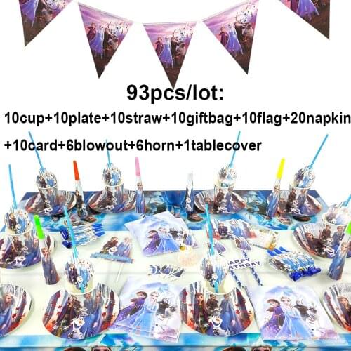Elsa Anna Frozen 2 Party Decoration Supplies Disposable Tableware Happy Birthday Set For Girls Princess Party Cups Plates Banner