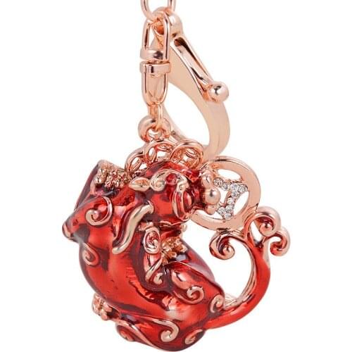 Enamel-Chinese Pure Beast Pixiu Pendant Rhinestone-Crystal Lucky Animal Keychain keyring Accessories Charms key chains Jewellery