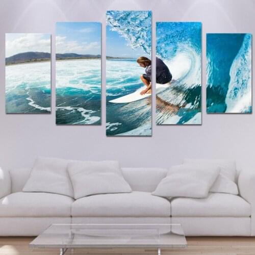 Living Room Wall Art Pictures HD Printed 5 Piece/Pcs Men Sea Surf Landscape Modern Painting On Canvas Home Decor Poster Frame