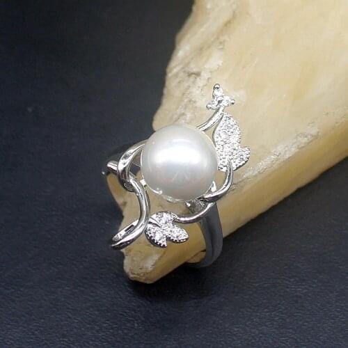 Hermosa Attractive Natural White Pearl Genuine 925 Silver Band Ring Wedding Engagement Gifts for Women Size 7# 20214323