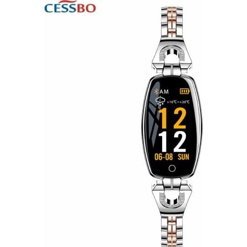 HM-08 Women Girls Blood Pressure/ Heart Rate Monitor Smart Bracelet Watch Pedometer Sport Fitness Tracker with Metal Chain Band