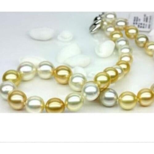 Classic 10-11mm freshwater gold white multicolor pearl necklace 18inch 925 Sliver