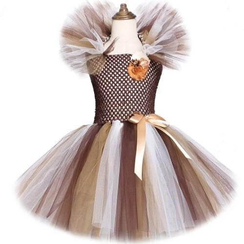 Brown Animal Girl Tutu Dress Lion Children Halloween Costume for Girls Kids Christmas Dresses Princess Girl Costumes 1-12 Years