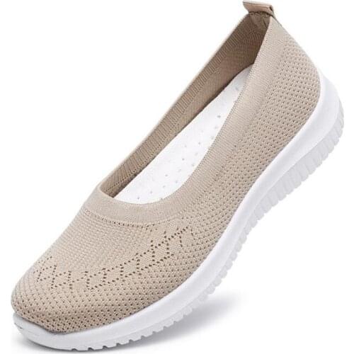 Large Size Summer Low Sock Shoes Women Sneakers for Sports for Women Running Sneakers Womens Sport Shoes Beige Knitted GME-1823