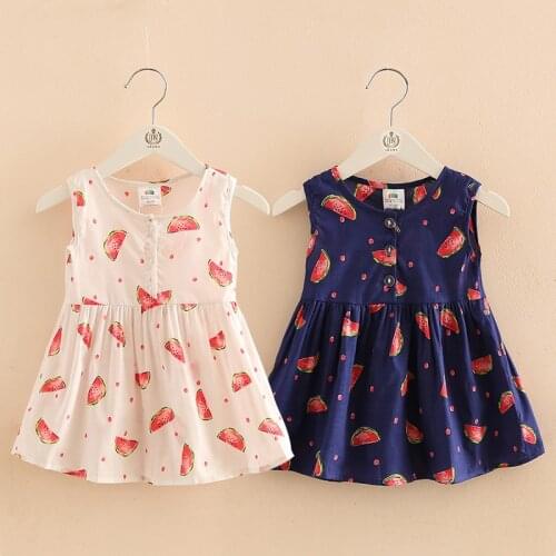 2021 Summer 2-10T Female Childrens Clothing Child Baby Kids Cute Girl Watermelon Print O-Neck Sleeveless 4 Years Girls Dresses
