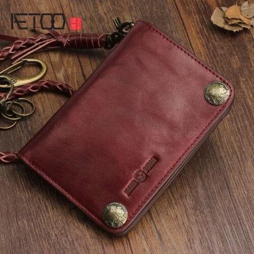 AETOO Retro multifunctional anti-theft chain wallet, leather vertical buckle wallet, multi-card coin purse