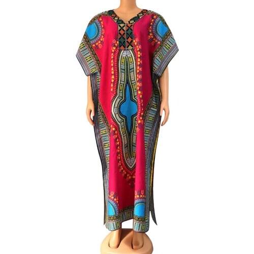 2020 Fashion African Traditional Dashiki Print Appliques Embroidered Women Maxi Dress Batwing Sleeve African Dresses For Women