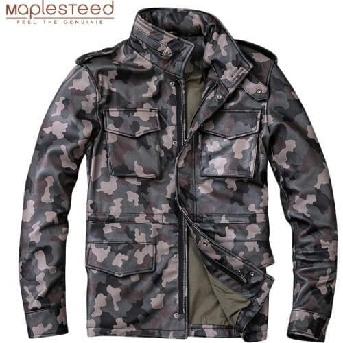 MAPLESTEED M65 Camouflage Leather Jacket Men Leather Coat 100% Natural Sheepskin Soft Mens Leather Coat Long Autumn Spring M205