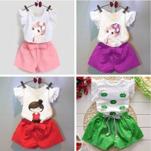 Girls Cute Print Casual Summer Clothes Suits Tops+Shorts Pants 2Pcs Outfit Summer Infant Children Kids Costume
