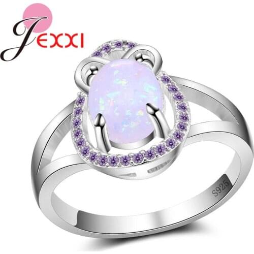 Popular Oval Cream Opal Stone Genuine 925 Sterling Silver Rings Finger Ring For Women Fashion Wedding Band Jewelry