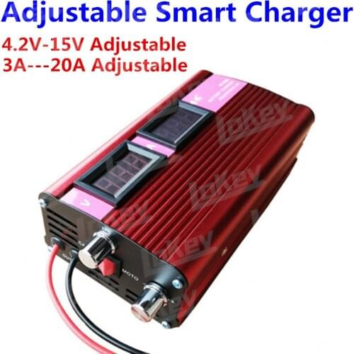 12V adjustable Charger 3A to 20A 3S 12.6V 4S 14.6V Smart Charger With LCD Display for lithium lipo lifepo4 lead acid batterys
