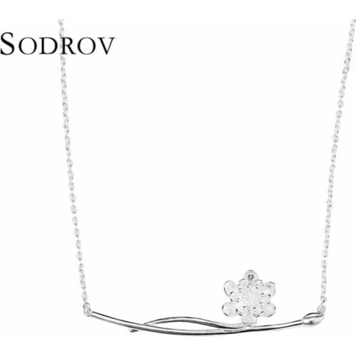 Romantic Silver female sterling silver wick flower necklace pendant clavicle chain for womens fine jewelry N001