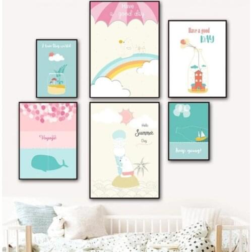 Nordic Cartoon Posters and Prints Nursery Wall Art Canvas Painting Decorative Picture for Baby Kids Room Living Room Mural Decor