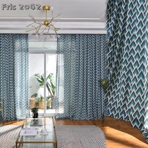 Modern Minimalist Curtain Polyester Cotton Geometric Printing Finished Custom Shading Curtains for Living Dining Room Bedroom