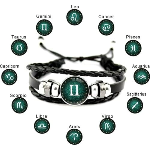Unisex Aries Taurus Gemini Cancer Leo Virgo Libra Scorpio Sagittarius Capricorn Aquarius Pisces Zodiac Bracelets for Women Men
