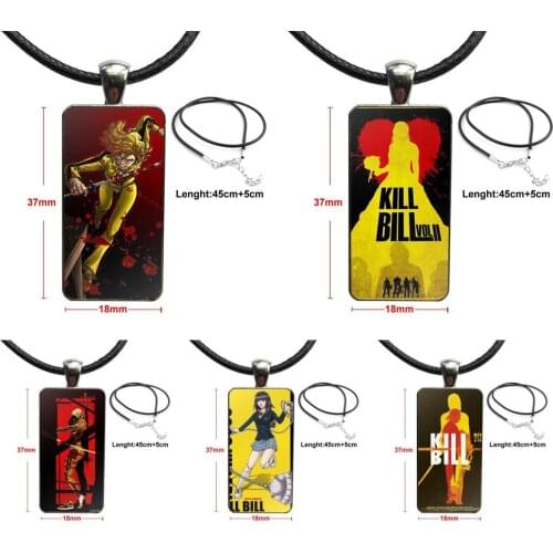 Vintage Jewelry Stainless Steel Color Glass Cabochon Choker Pendant Long Rectangle Necklace For Girls Kill Bill Vol