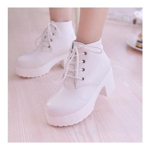 2020 New Womens Single Boots New Horse Boots Square Heel Round Toe Spring High Heel Boots Lace-Up 35- 41