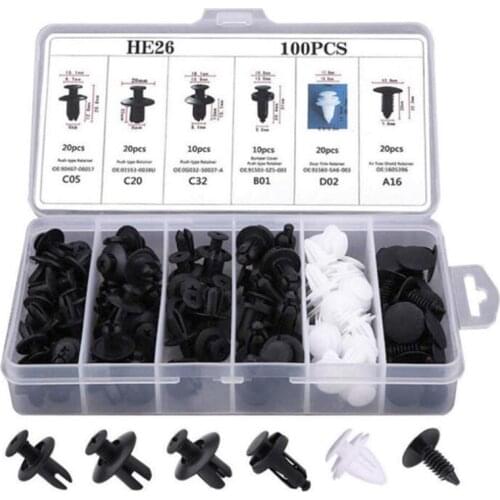 100Pcs Universal Mixed Auto Fastener Clip Body Push Retainer Bumper Clips Retainer Car Fastener Rivet Door Panel Liner For Car
