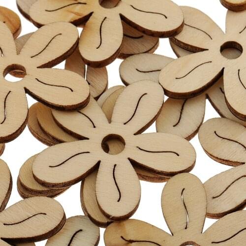 20pcs Unfinished Hollow 5 Petals Flower Wooden Pieces Embellishment for Wedding 35mm