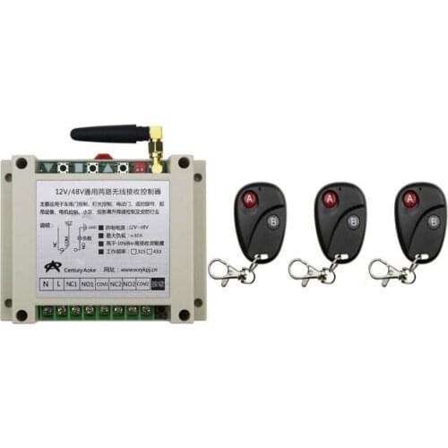 2017 New DC12V 24V 36V 48V 10A 2CH 2Channe RF wireless remote control switch System, 3 X Transmitter + 1 X Receiver,315/433 MHZ