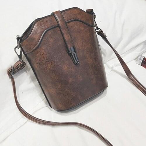 2021 Fashion Women Bucket Bag Vintage PU Messenger Bag High Quality Retro Shoulder Bag Lady Simple Crossbody Bag Tote