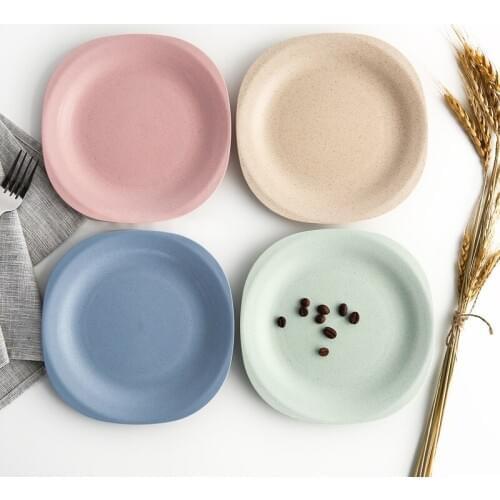 4 Colors/Set Eco-friendly Wheat Straw PP Dinner Plates 18.5cm Dishes for Cake Dessert Rice Dinnerware Sets Tableware Plate Dish