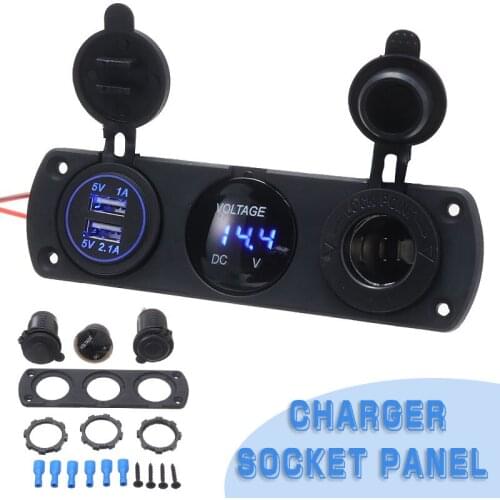 1pc 12-24V Car LED Voltmeter Dual USB Charger Power Outlet Cigarette Lighter Power Socket Adapter Car Electronic Parts