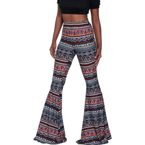 Flare Pants Boho Geometric Print Women High Waist Bell Bottom Loose Wide Leg Flared Pants leggings stacked sweatpants women 2020