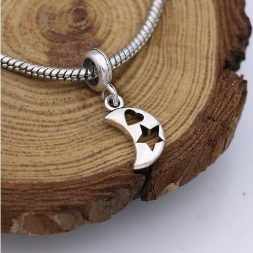 5PCS Antique Silver Plated Moon Star Beads Fit Pandora Jewelry Making Charm Bracelet DIY Accessories Handmade Craft