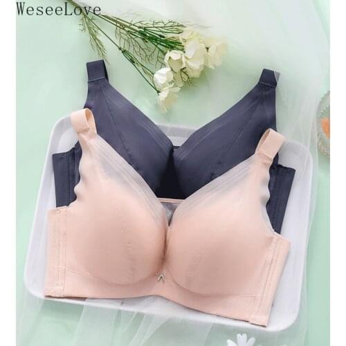 WeseeLove Summer Bras For Women Push Up Ice Silk Thin Lace Brassiere Lingerie Seamless Sleeping Female Underwear Bralette 105E