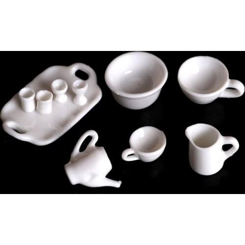 10pcs/set Dollhouse Tea Plates Tableware CupsSet Pretend Play Girl Gift For Barbie Doll Furniture Toys Kitchen Classic Toy Decor