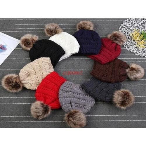 Kids PomPom Beanies Baby Knitted Winter Warm Hats Thick Stretchy Knit Beanie Cap Bobble Beanie Hats 9 Colors