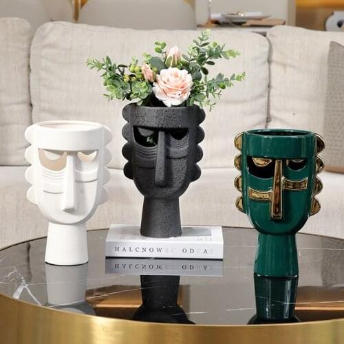 European-style Ceramic Head Vase Abstract Face Art Sculpture Decoration Dining Table Flower Arrangement Deco Vase Home Ornaments