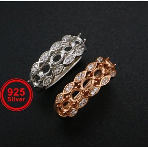 3x4MM Oval Prong Ring Settings 5 Stones Rose Gold Plated Solid 925 Sterling Silver Adjustable Ring Bezel for Gemstone 1224092