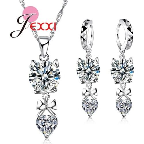 Collier Wedding Party Dress Accessories 925 Sterling Silver Animal Fox Pendant Necklace Earrings Set forWomen Jewerly