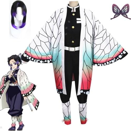 Demon Slayer Demonias Kochou Shinobu Cosplay Costume Adult Kids Women Kimono Kimetsu No Yaiba Halloween School Girls Uniform Wig