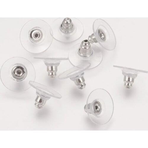 50pcs Brass Clear Plastic Ear Nuts Earring Backs Jewelry Accessories 11x11x7mm, Hole: 1mm