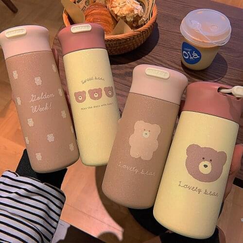 Cute Cartoons Bear Insulated Water Bottle Stainless Steel Thermos Portable Coffee Tea Milk Travel Cup Travel Bottle 350ml 300ml