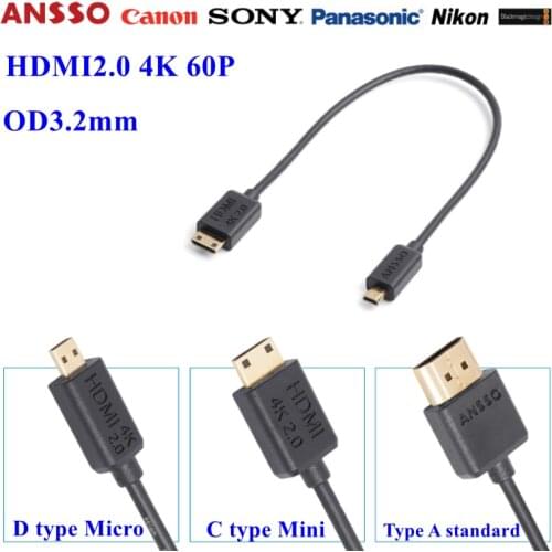 MINI -HDMI to Micro Uav aerial photography FPV transfer image stabilizer Super short fine cable 4K60P 8Gbps,HDR 3.3mm Ultra Slim