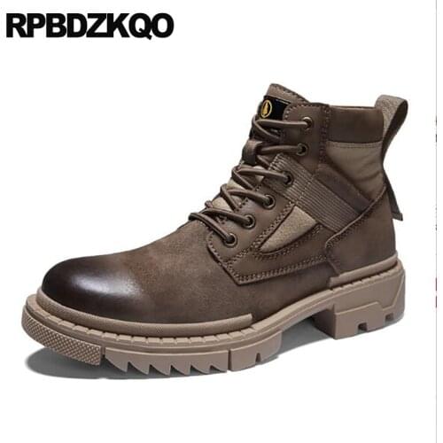 Winter men boots with fur fall shoes autumn suede lace up army short retro genuine leather handmade combat military booties 2019