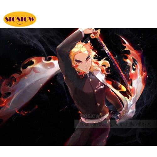5d Diy Diamond Mosaic Embroidery Cross Stitch Kits Demon Slayer Kyoujurou Rengoku Daimond Painting Full Square Drill Resin Gifts