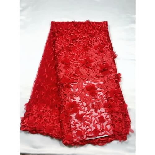 Latest french lace 3D flower embroidered tulle lace fabric pretty flower with beads design high quality net lace