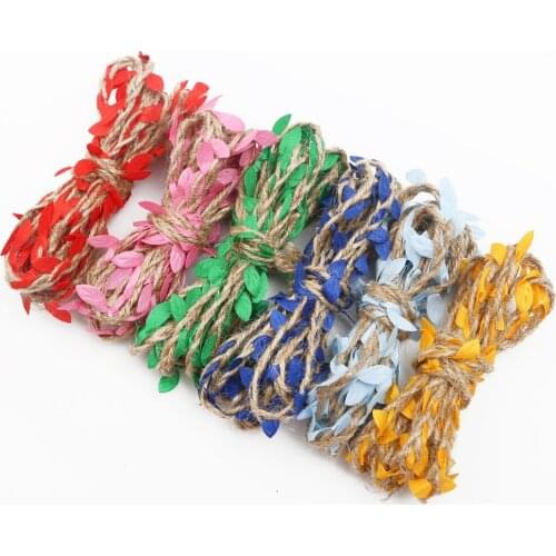 New 2/5m Simulation Leaves Weaving Hemp Rope Rattan Gift Bouquet Packaging Rope Handmade For DIY Wedding Birthday Decoration