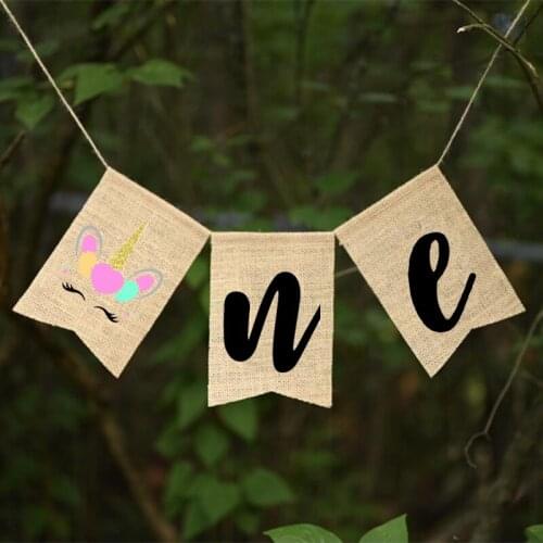 Girl First 1st one year old Rainbow Magical Unicorn theme Birthday party Highchair Banner decoration gift Photo props Backdrop