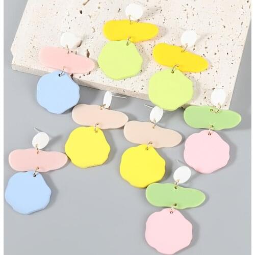 Fashion Metal Candy Color Resin Geometric Irregular Earrings Girl Popular Exaggerated Dangle Earrings Party Accessories