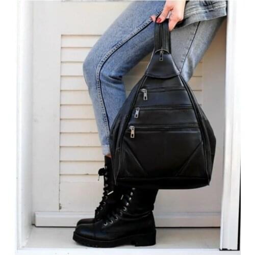 Genunie Leather Wide Women Backpack 2021 Fashion Functional Daily Bag Multi compartment from Turkey