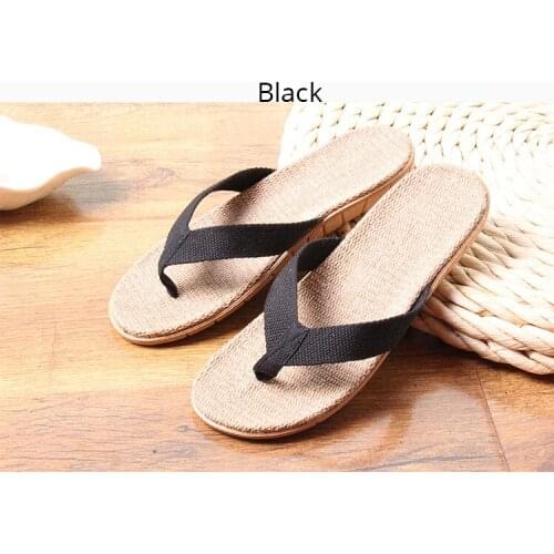 New Summer Men Linen Slippers Fabric Webbing Flax Flip Flops Flat Non Slip Home Slippers Man Casual Beach Sandals Shoes