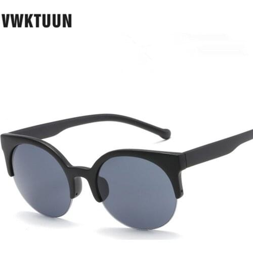 VWKTUUN Semi-Rimless Sunglasses Women Men Brand Designer Vintage Round Glasses Women Gradient Sunglass Outdoor UV400 Oculos