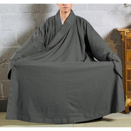 Unisex Spring&Autumn high quality linen&cotton buddhist zen lay clothing shaolin monk kung fu robe buddha meditation suits gray